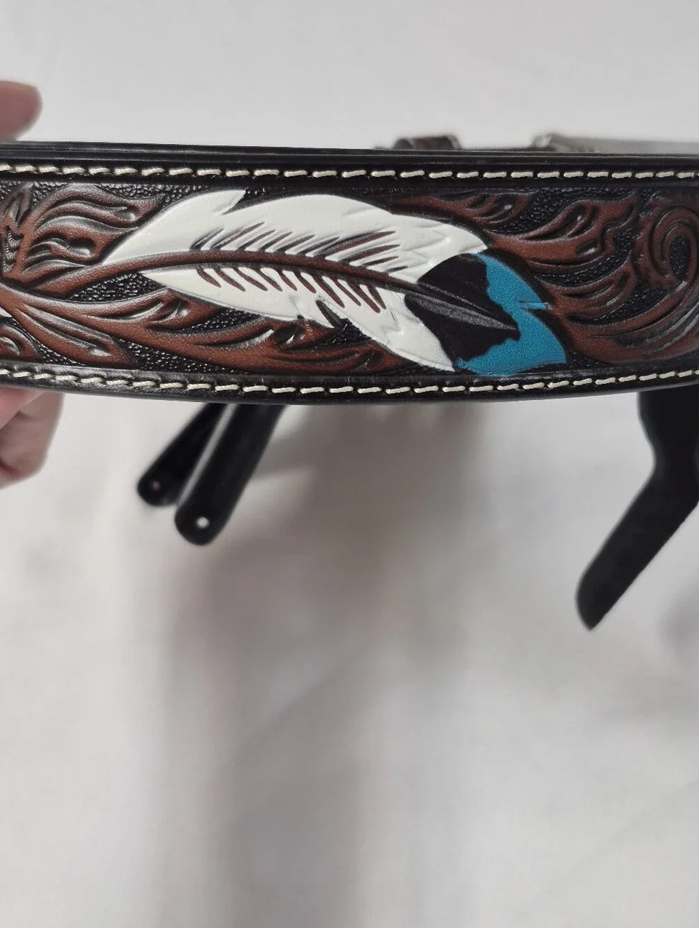 Ariat Mens Feather Floral Embossed Leather Western Belt With Justin Buckle Sz 34